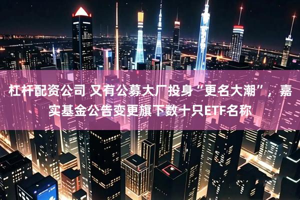 杠杆配资公司 又有公募大厂投身“更名大潮”，嘉实基金公告变更旗下数十只ETF名称